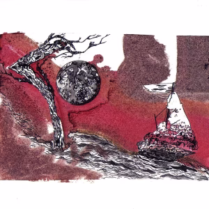Raluca Neferu - Râul Styx - Mixed Media Pe Hârtie